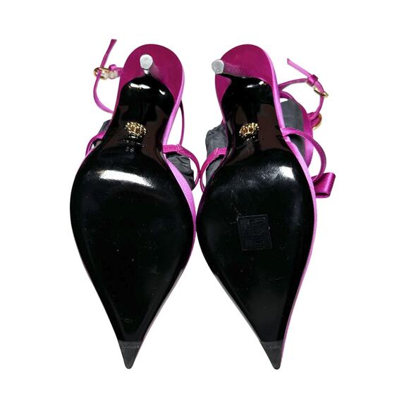 Versace NIB Gianni Ribbon Bow Cage 100 Pink Satin Heels Pumps 39 NEW IN BOX - Picture 4 of 8